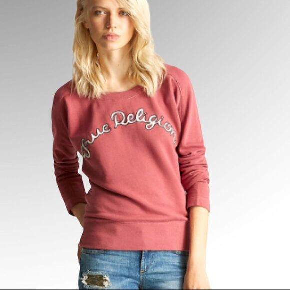 True Religion True Stitch Wide Neck Pullover Sweatshirt Womens Size Large - Picture 1 of 7